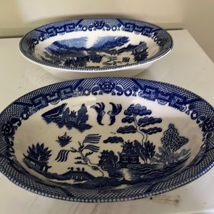 Blue willow serving bowls, Japan